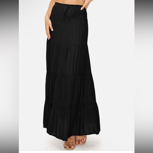 NWOT Love Tree Smocked Waist Shirred Boho Maxi Skirt - Picture 1 of 4